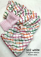 White leheriya printed georgette saree.